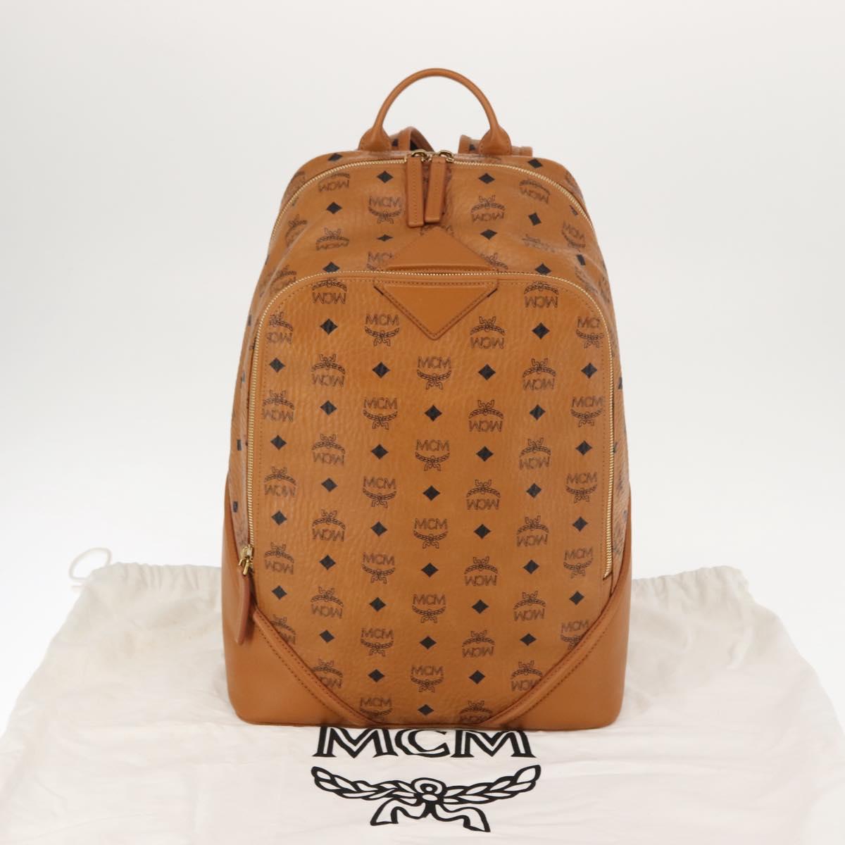 MCM Logogram Vicetos Backpack PVC Leather Brown Gold Auth am9181
