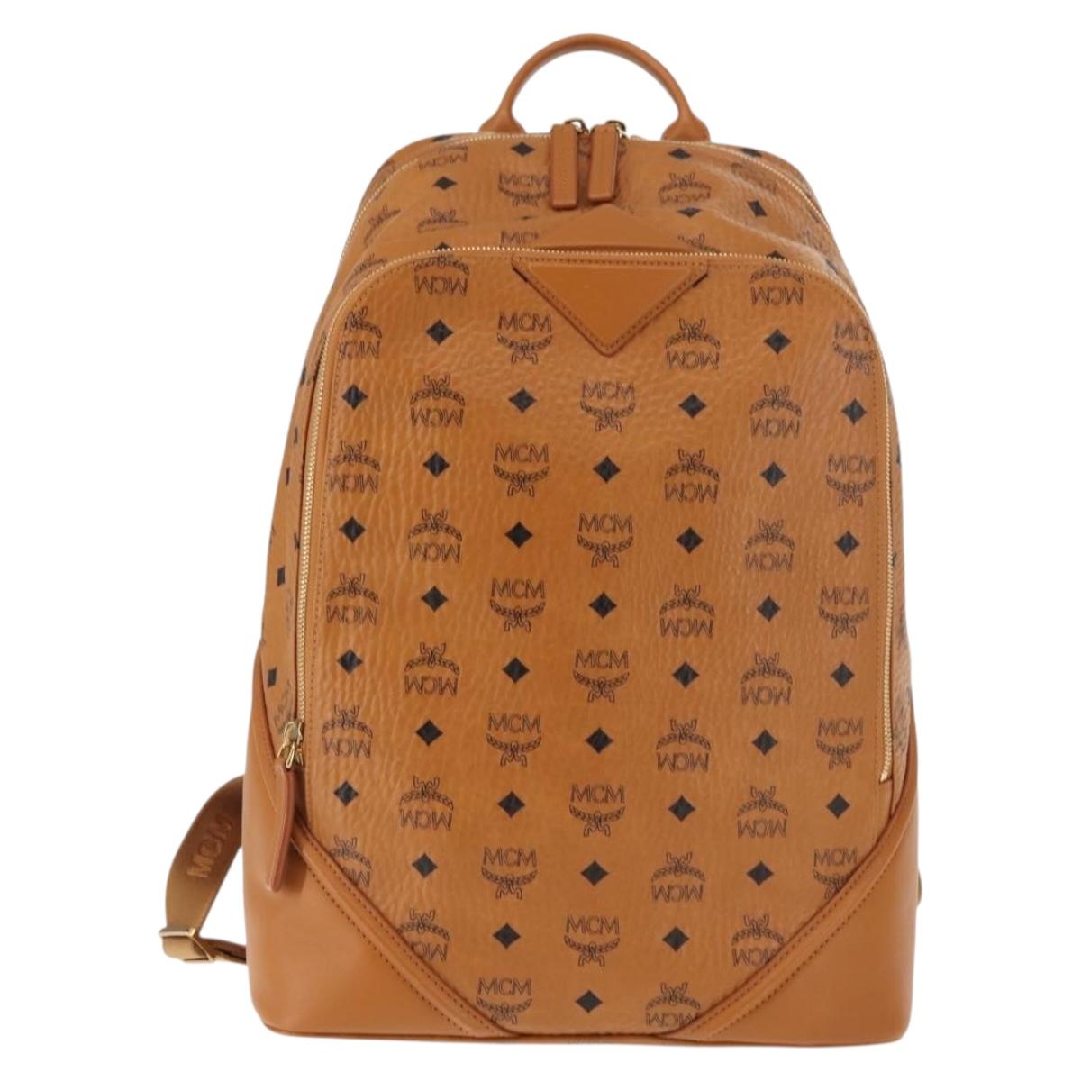 MCM Logogram Vicetos Backpack PVC Leather Brown Gold Auth am9181