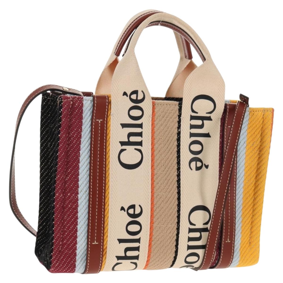 Chloe Woody Small Hand Bag Canvas 2way Beige Auth am9182M