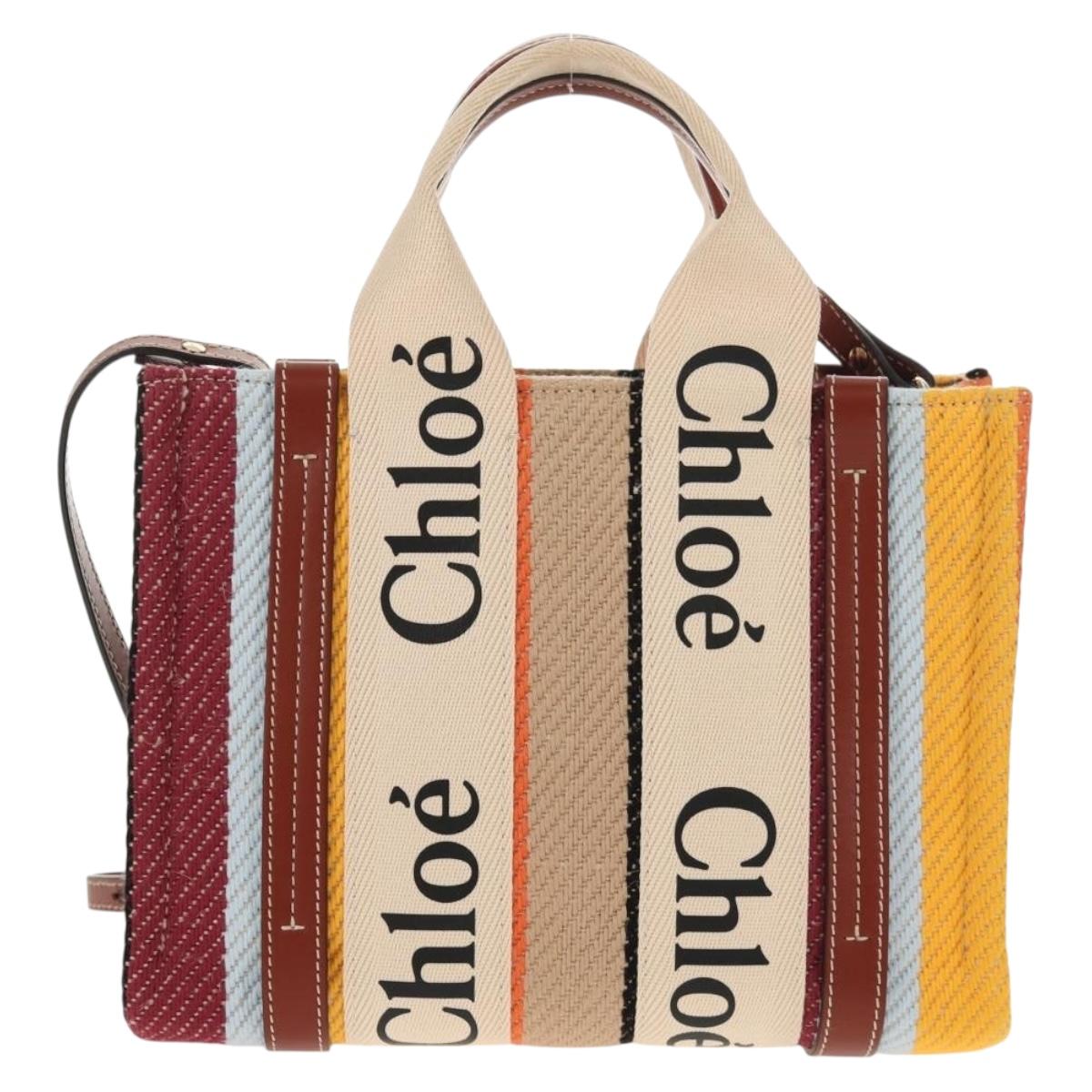 Chloe Woody Small Hand Bag Canvas 2way Beige Auth am9182M