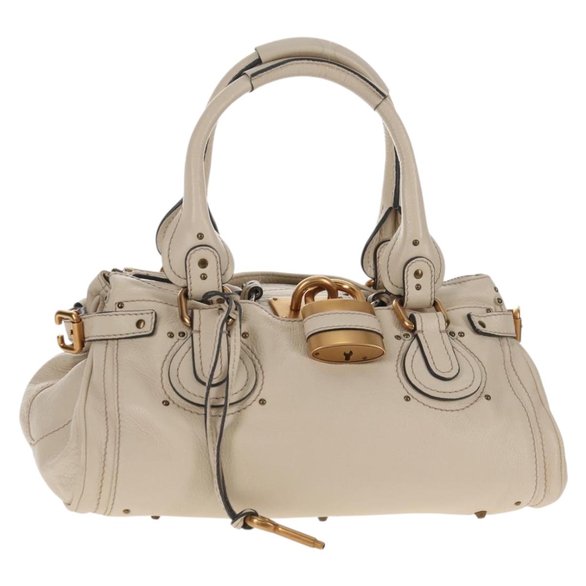 Chloe Paddington Hand Bag Leather White Auth am9183V