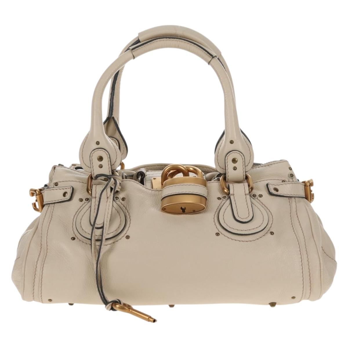 Chloe Paddington Hand Bag Leather White Auth am9183V