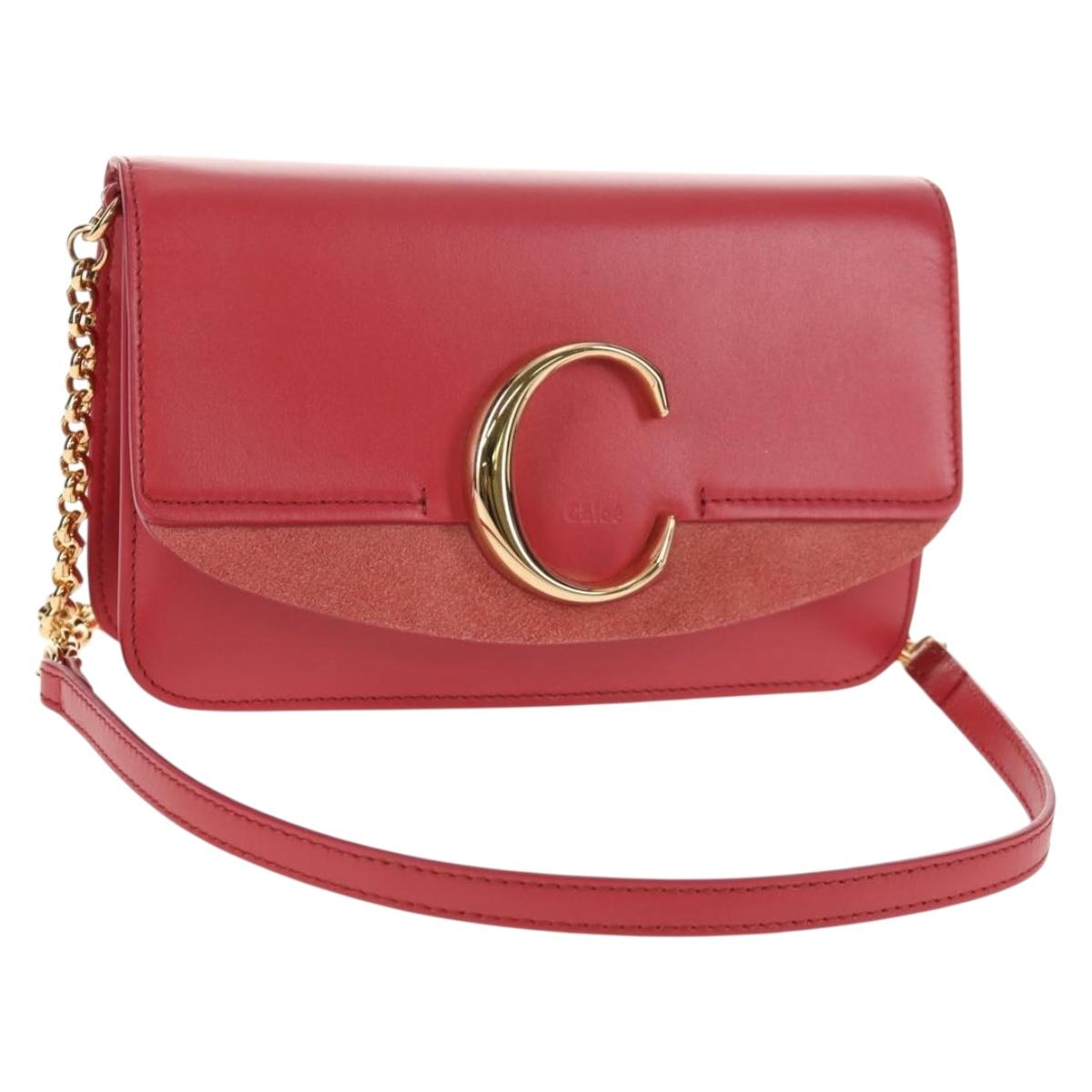Chloe Chain Shoulder Bag Leather Pink Gold 01 20 45 65 Auth am9184V