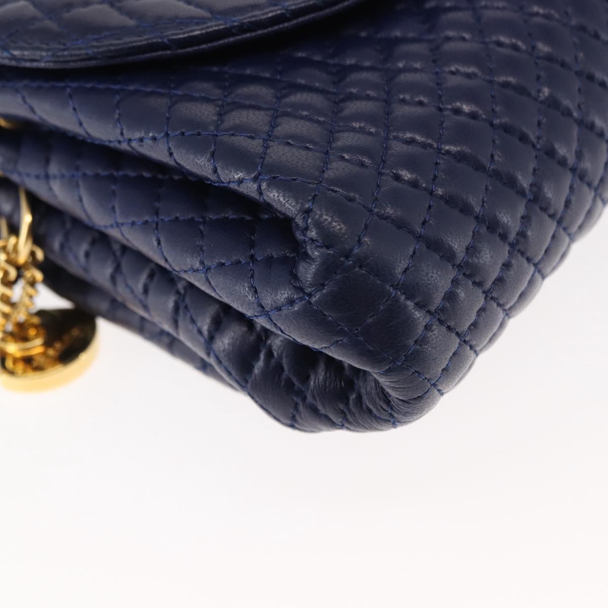 BALLY Chain Shoulder Bag Leather Navy Gold Auth am9185