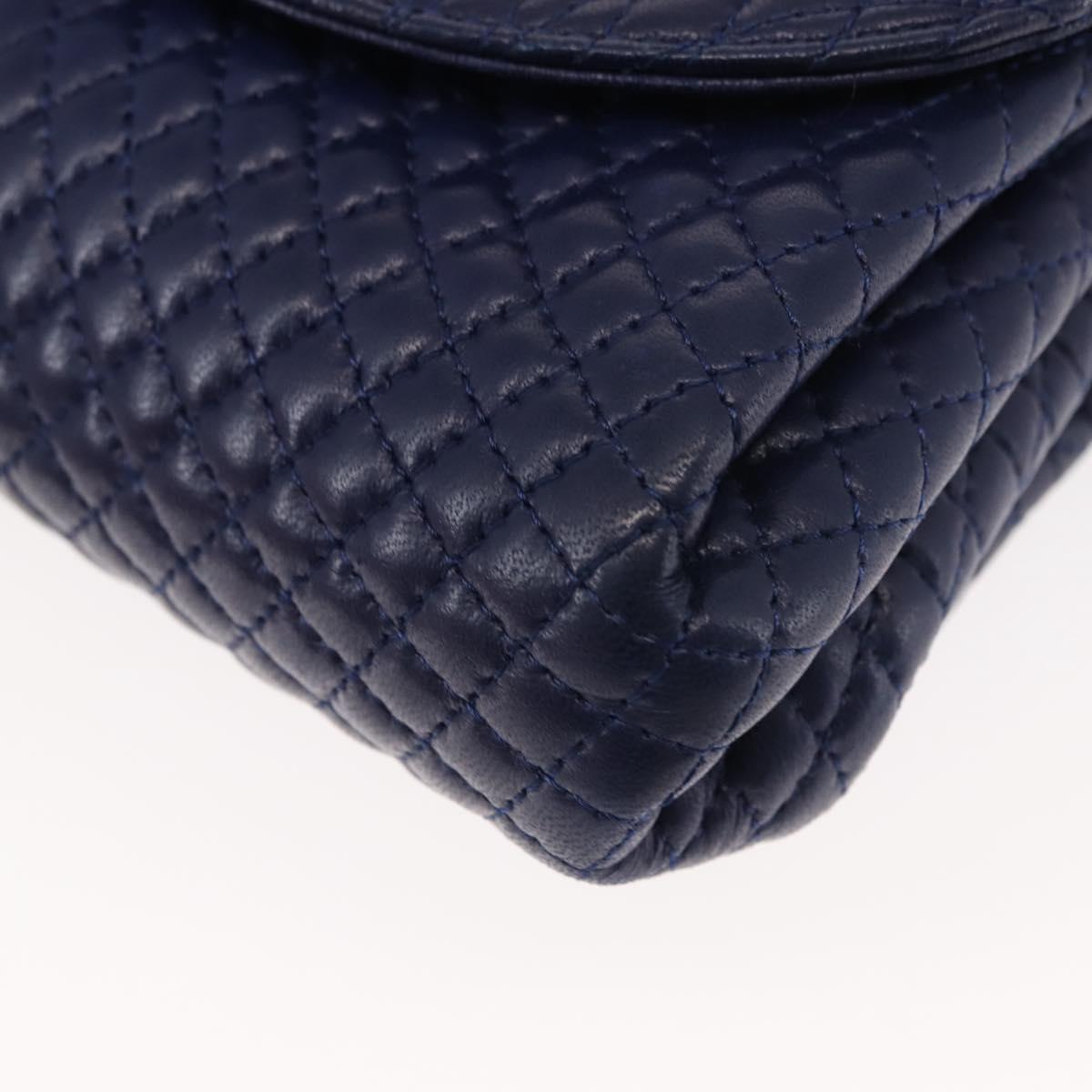 BALLY Chain Shoulder Bag Leather Navy Gold Auth am9185