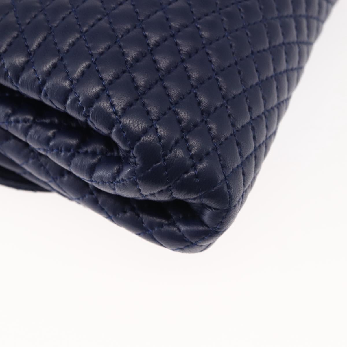 BALLY Chain Shoulder Bag Leather Navy Gold Auth am9185