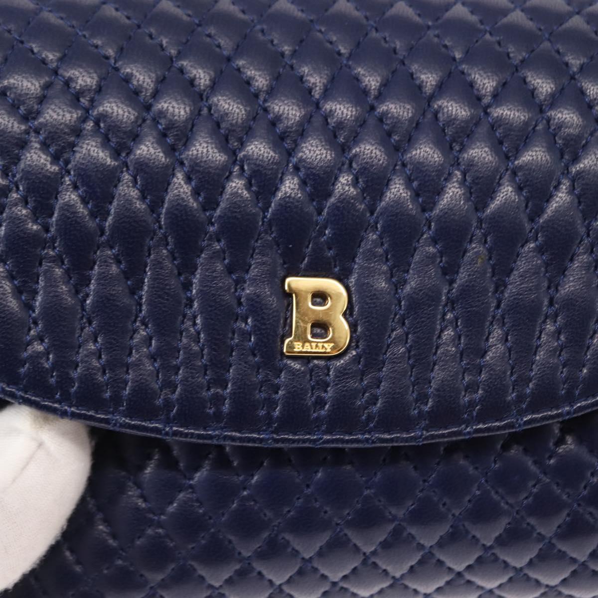 BALLY Chain Shoulder Bag Leather Navy Gold Auth am9185
