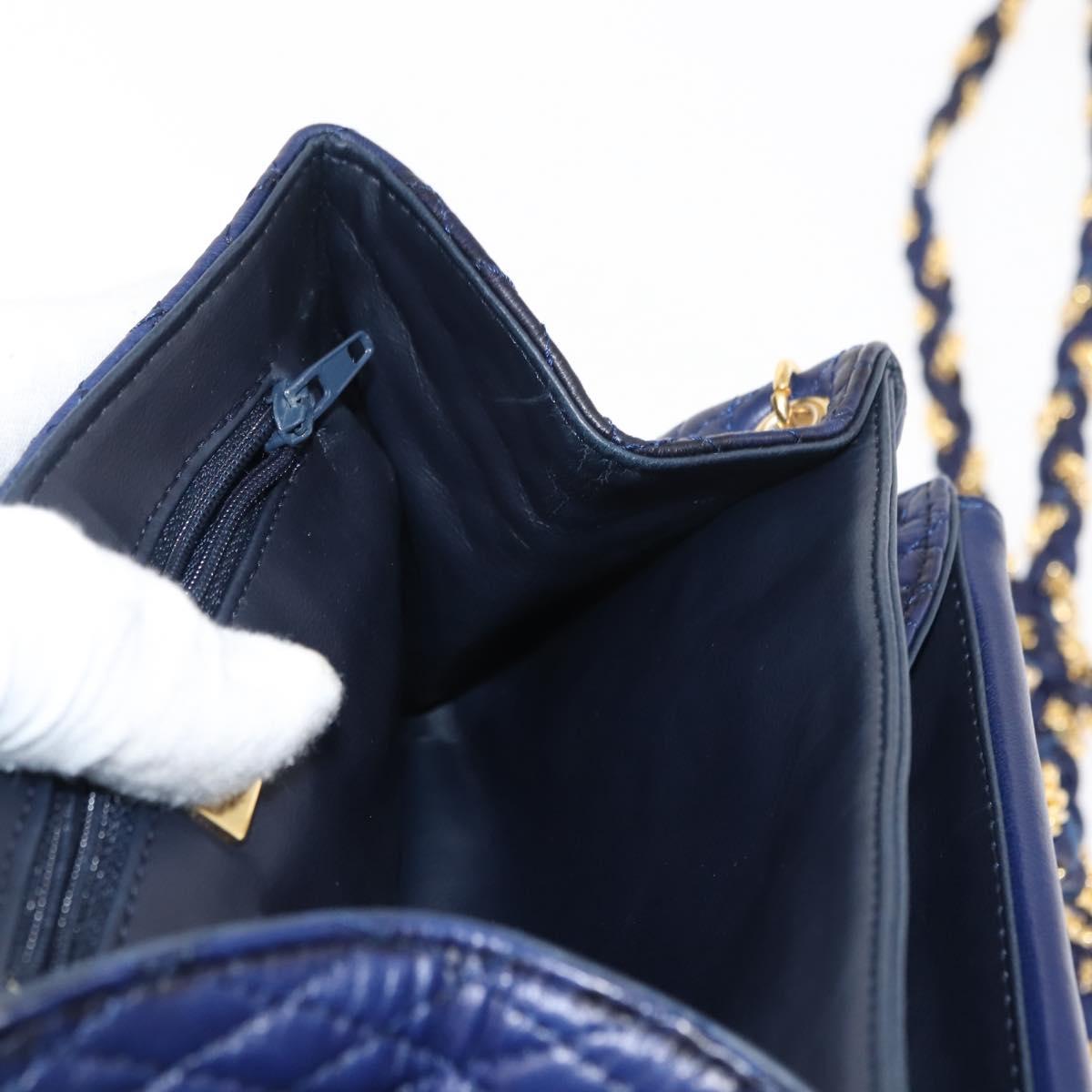 BALLY Chain Shoulder Bag Leather Navy Gold Auth am9185