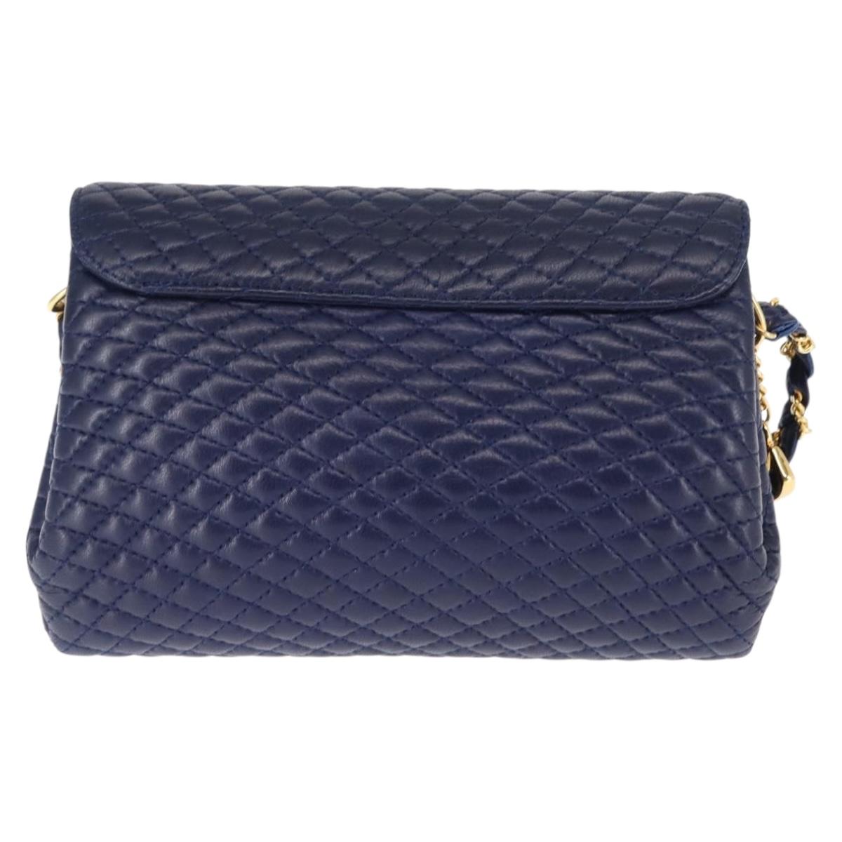 BALLY Chain Shoulder Bag Leather Navy Gold Auth am9185