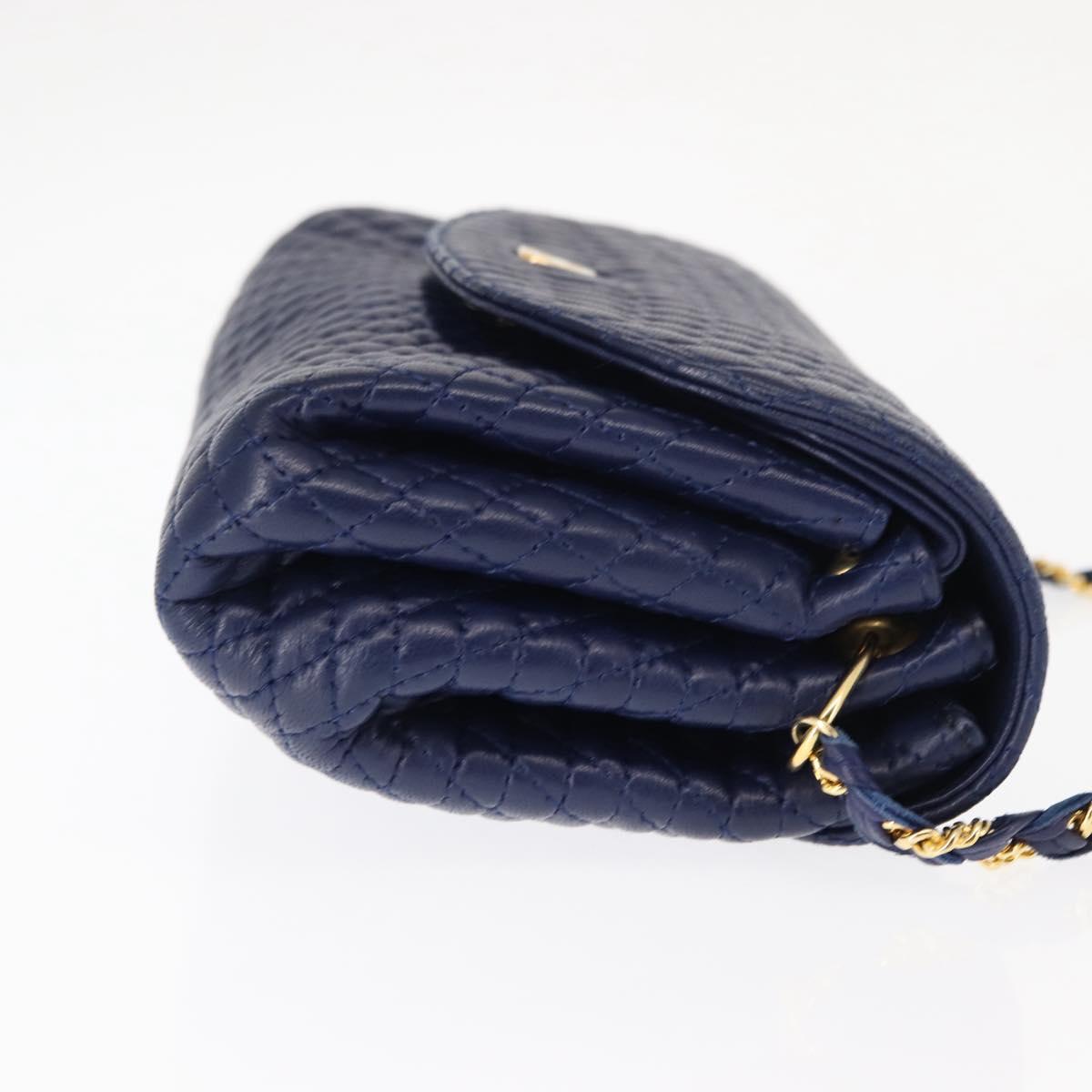 BALLY Chain Shoulder Bag Leather Navy Gold Auth am9185