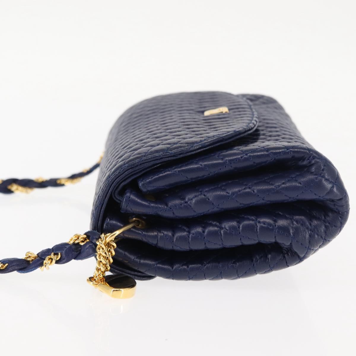 BALLY Chain Shoulder Bag Leather Navy Gold Auth am9185