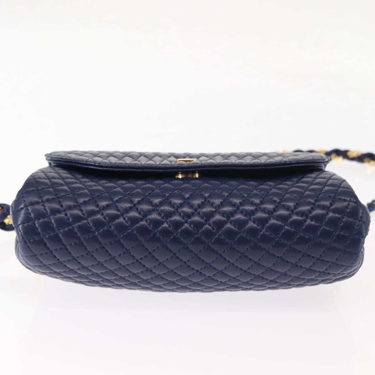 BALLY Chain Shoulder Bag Leather Navy Gold Auth am9185