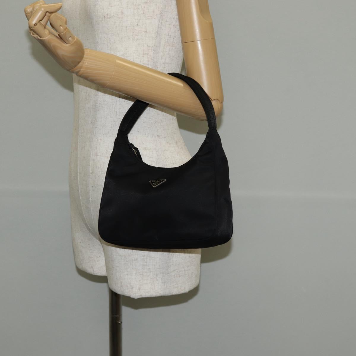 PRADA Hand Bag Nylon Black Silver Auth am9186V