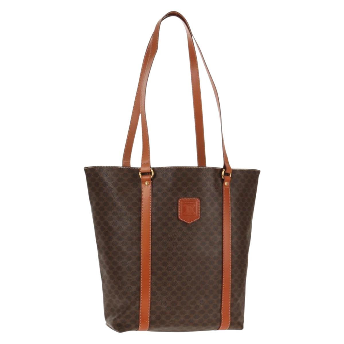 CELINE Macadam Canvas Tote Bag PVC Leather Brown Gold Auth am9189V