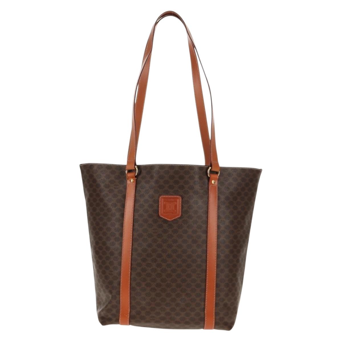 CELINE Macadam Canvas Tote Bag PVC Leather Brown Gold Auth am9189V