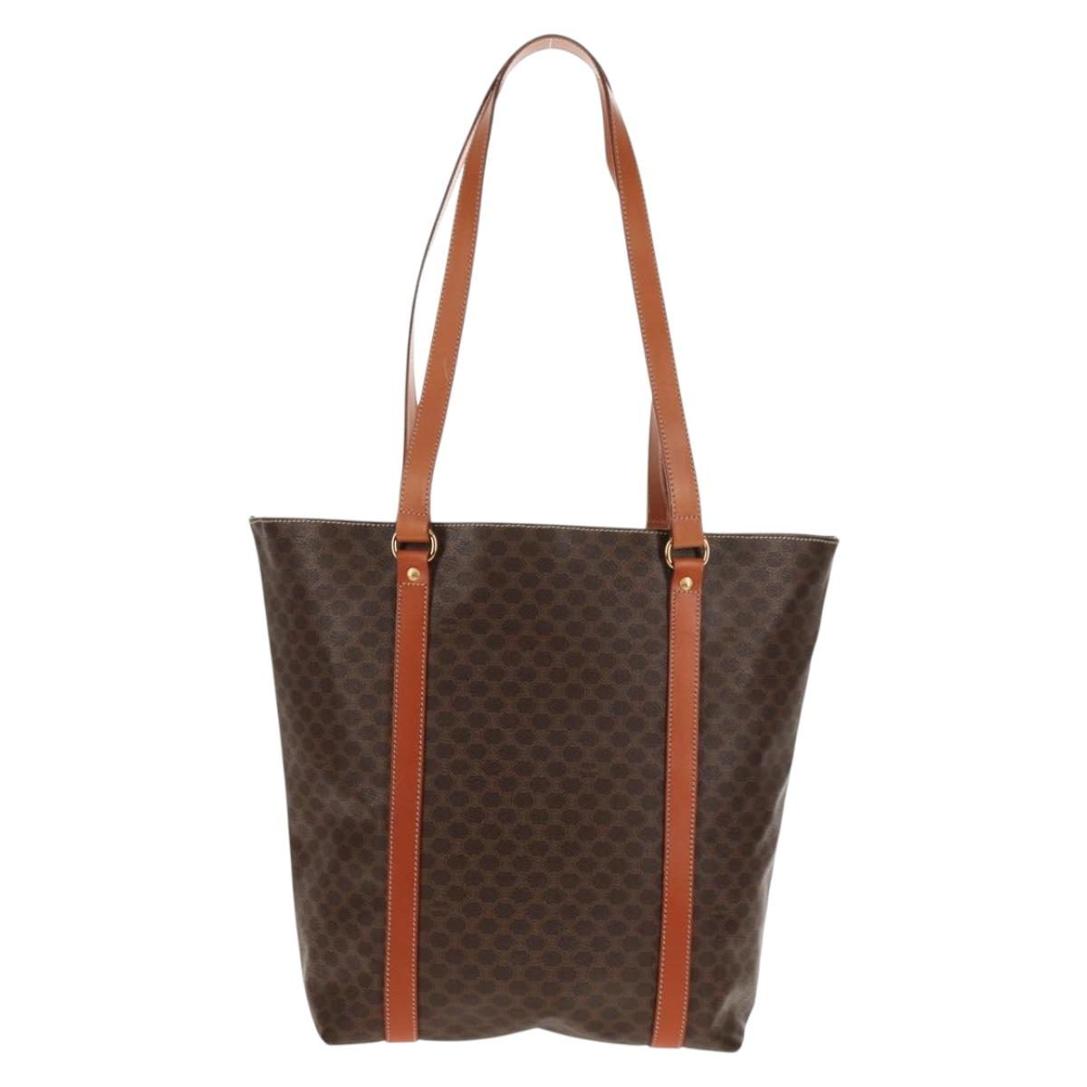 CELINE Macadam Canvas Tote Bag PVC Leather Brown Gold Auth am9189V