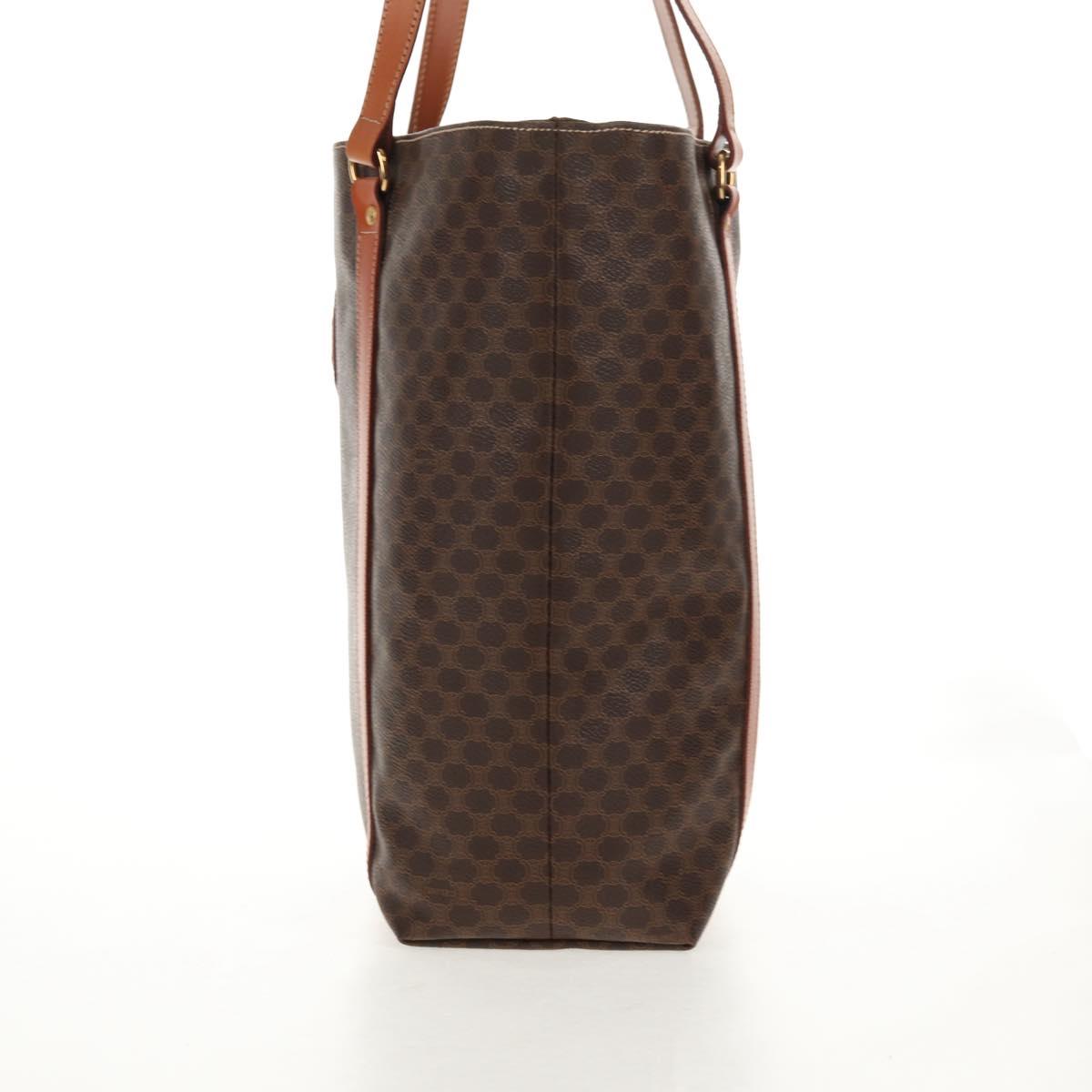 CELINE Macadam Canvas Tote Bag PVC Leather Brown Gold Auth am9189V