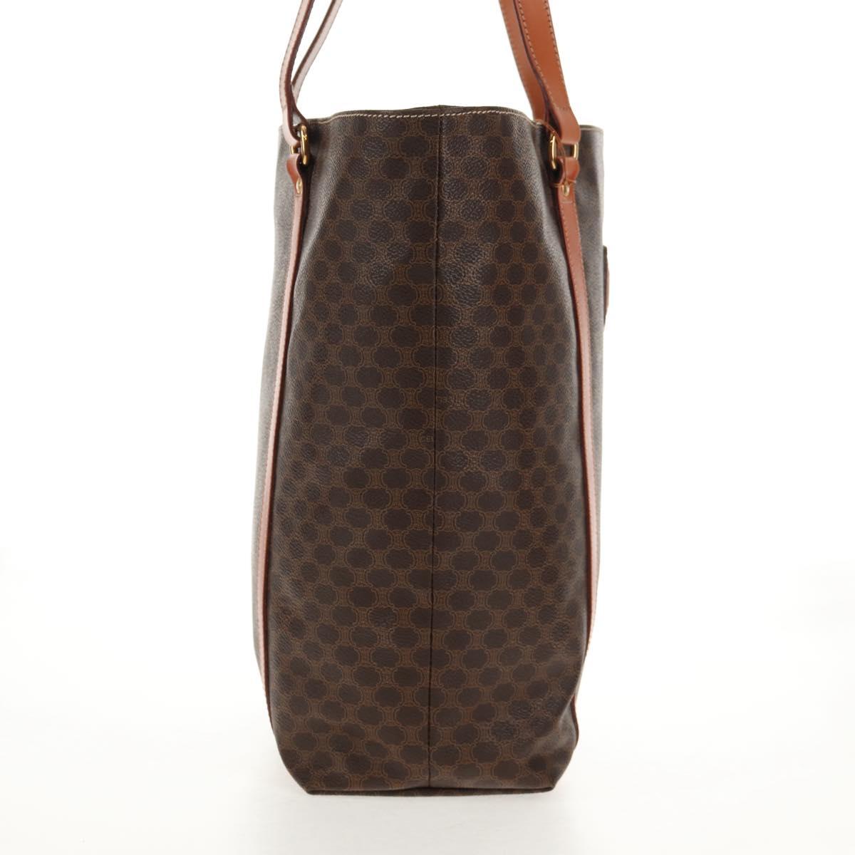 CELINE Macadam Canvas Tote Bag PVC Leather Brown Gold Auth am9189V