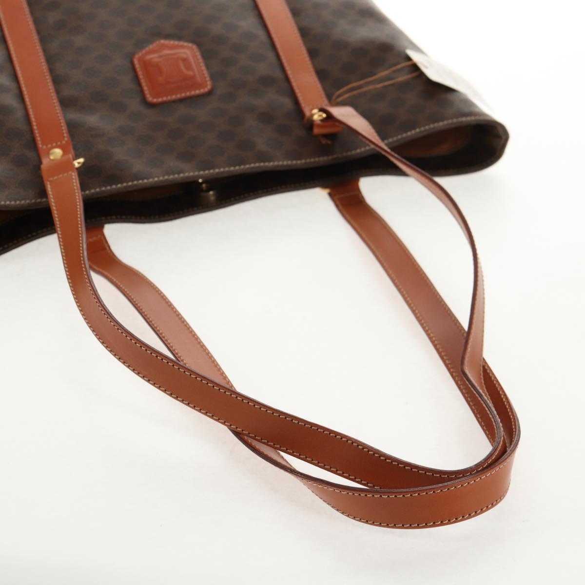 CELINE Macadam Canvas Tote Bag PVC Leather Brown Gold Auth am9189V