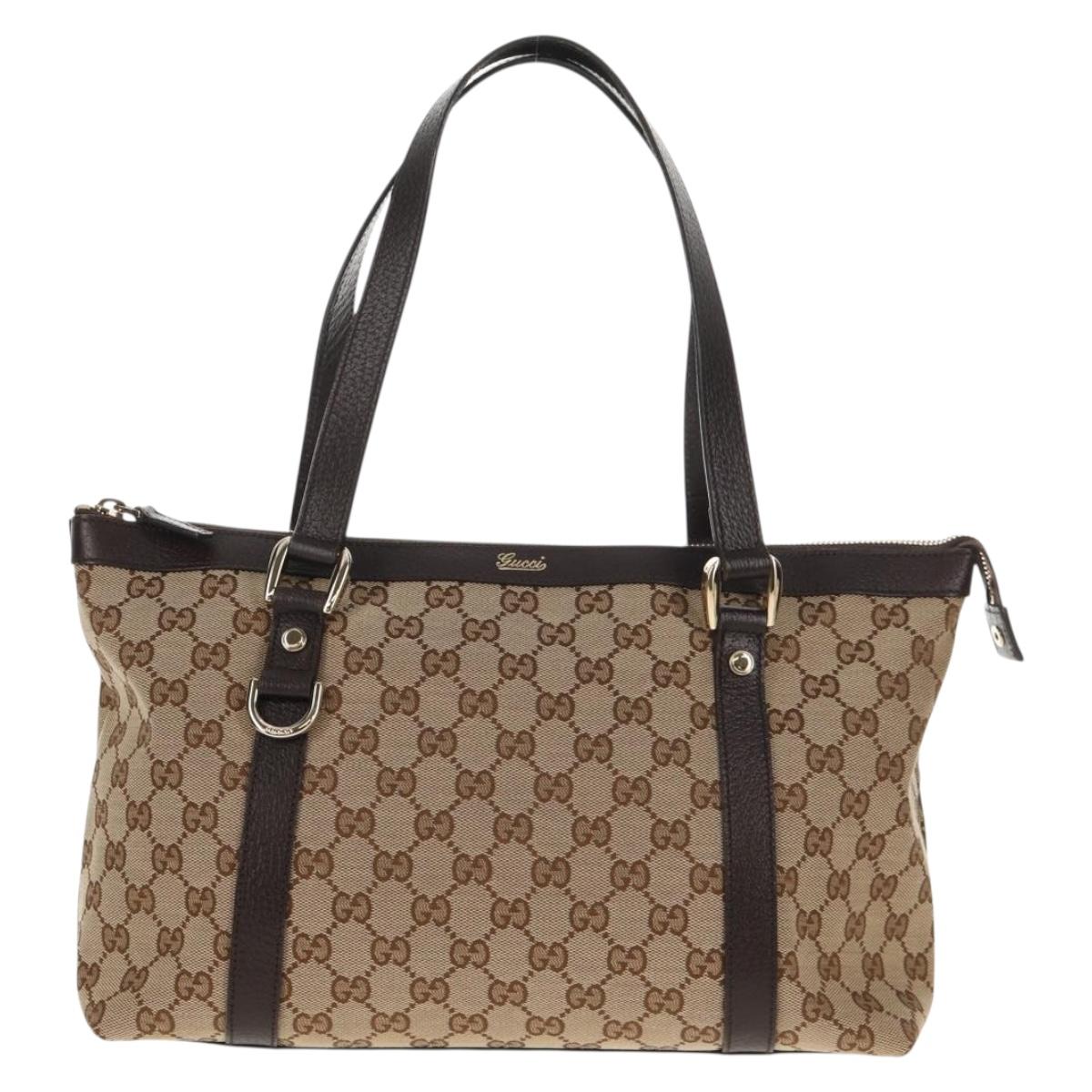 GUCCI GG Canvas Abbey Tote Bag Beige Gold 141470 Auth am9190V