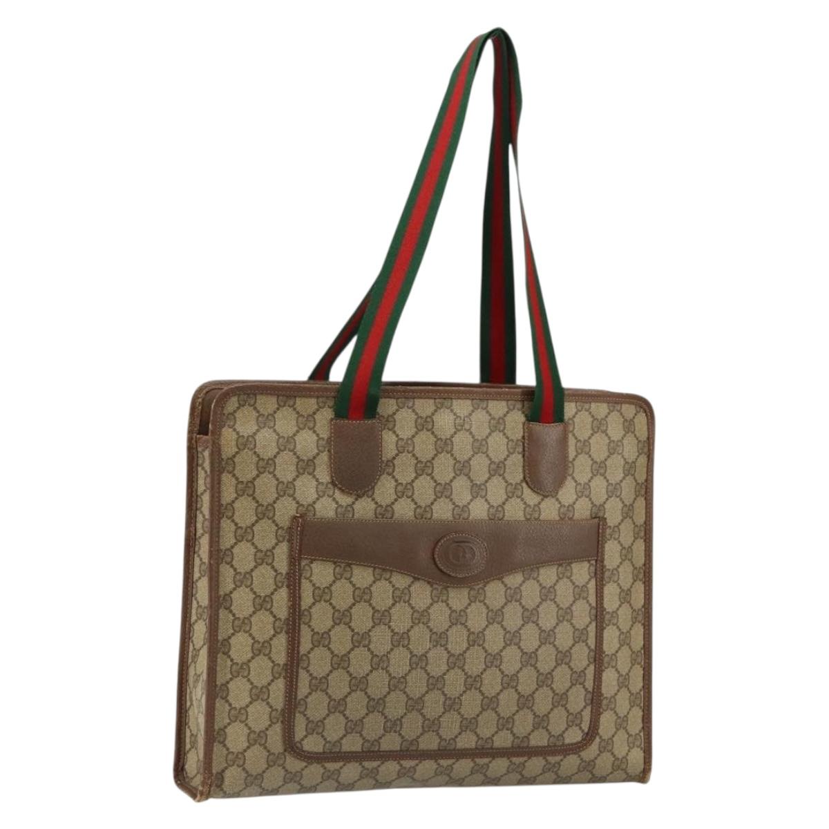 GUCCI GG Supreme Web Sherry Line Tote Bag PVC Beige Red 89 02 997 Auth am9191
