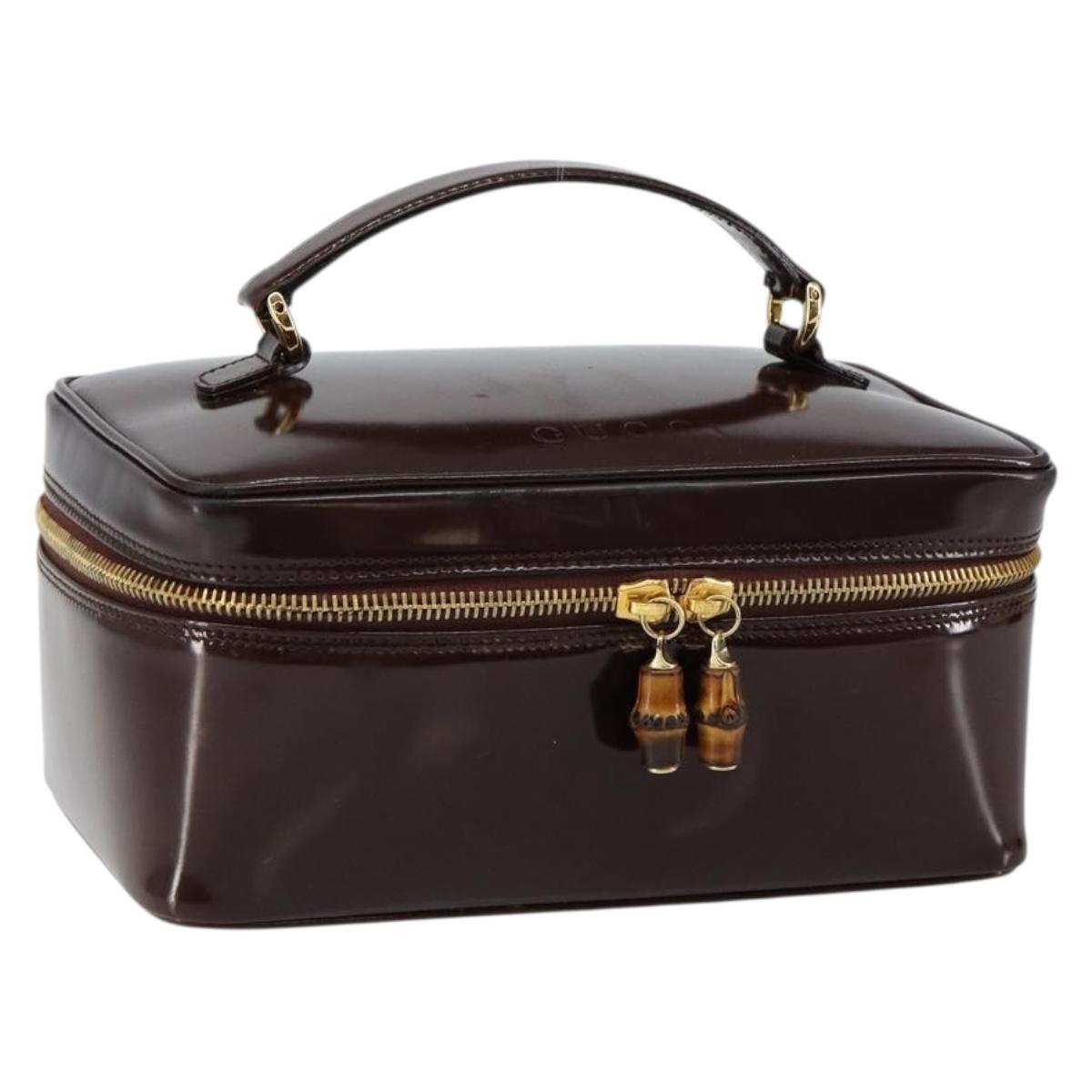 GUCCI Bamboo Vanity Pouch Enamel Brown Gold 032 1956 0150 Auth am9196