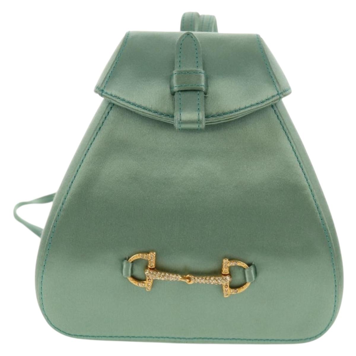 GUCCI Horsebit Backpack Satin Turquoise Blue Gold 005 781 0316 Auth am9199A