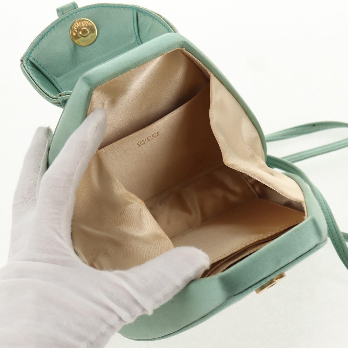 GUCCI Horsebit Backpack Satin Turquoise Blue Gold 005 781 0316 Auth am9199A