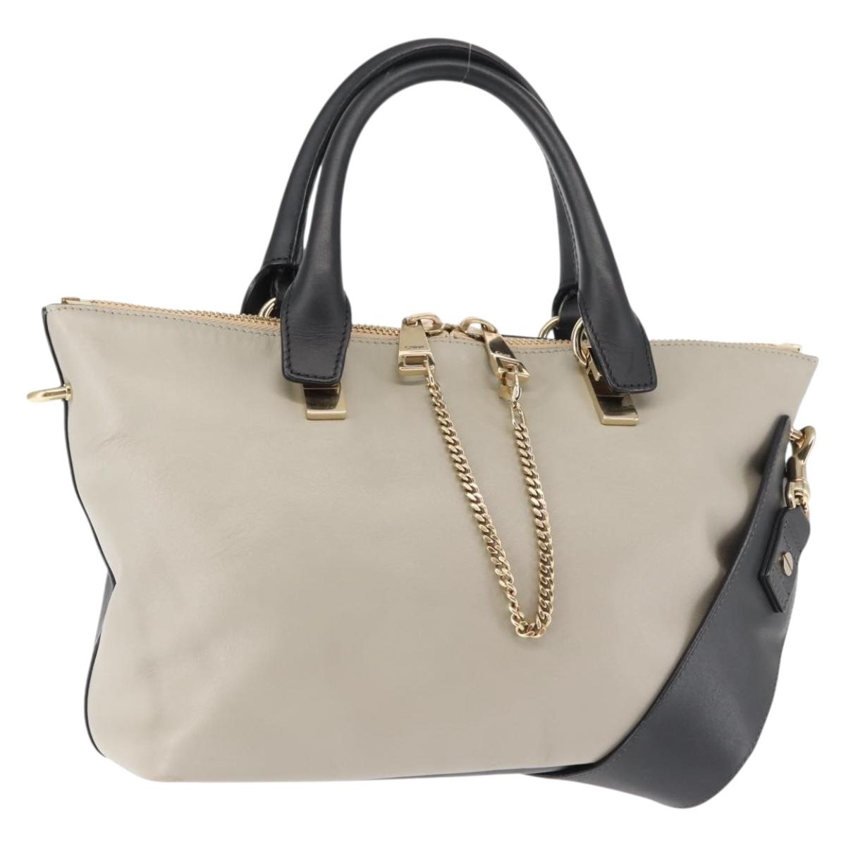 Chloe Bailey Hand Bag Leather 2way Black Beige gold Auth am9201
