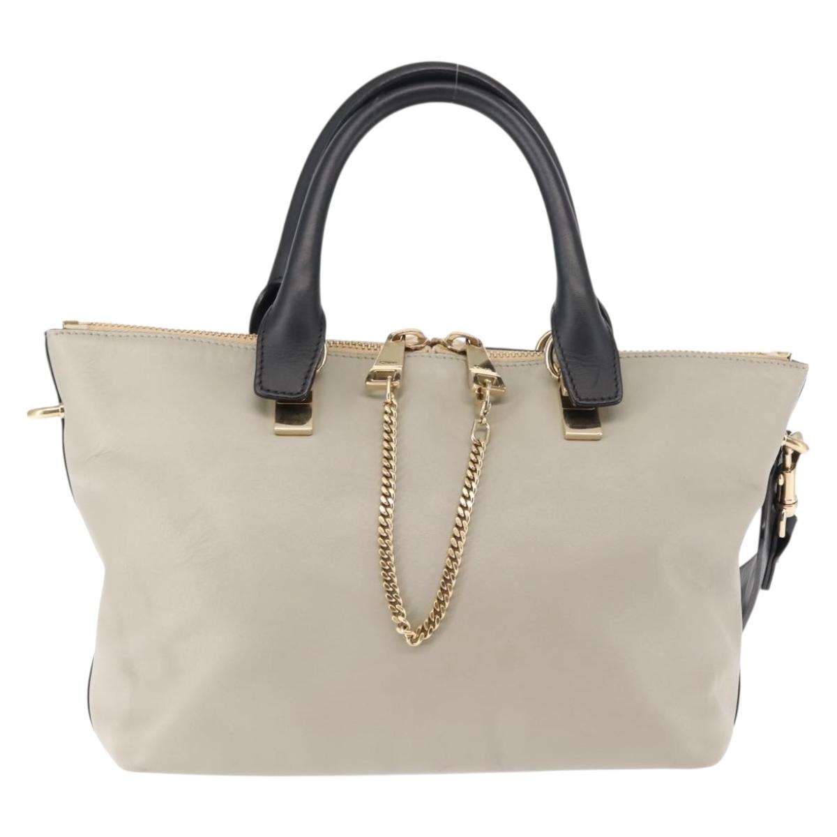 Chloe Bailey Hand Bag Leather 2way Black Beige gold Auth am9201