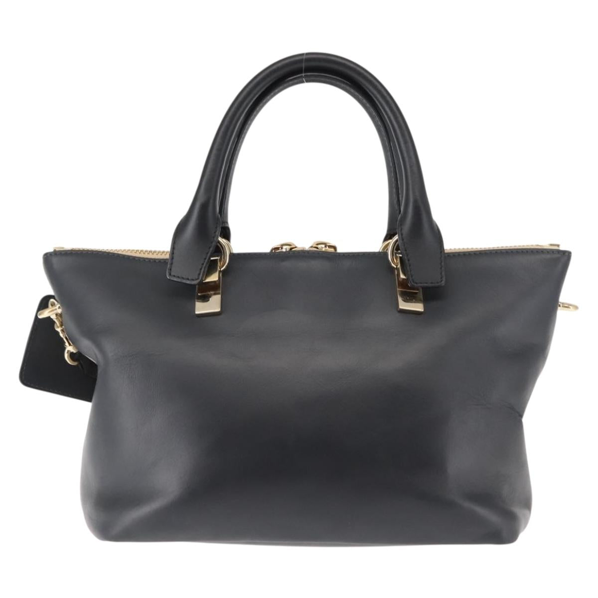 Chloe Bailey Hand Bag Leather 2way Black Beige gold Auth am9201