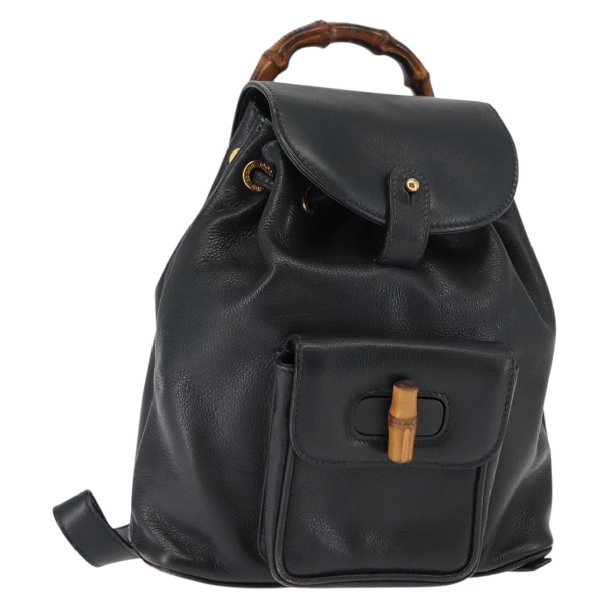 GUCCI Bamboo Backpack Leather Navy Gold 003 58 0030 Auth am9202