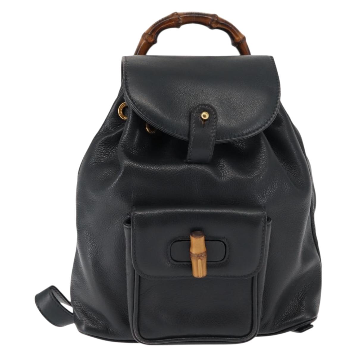 GUCCI Bamboo Backpack Leather Navy Gold 003 58 0030 Auth am9202