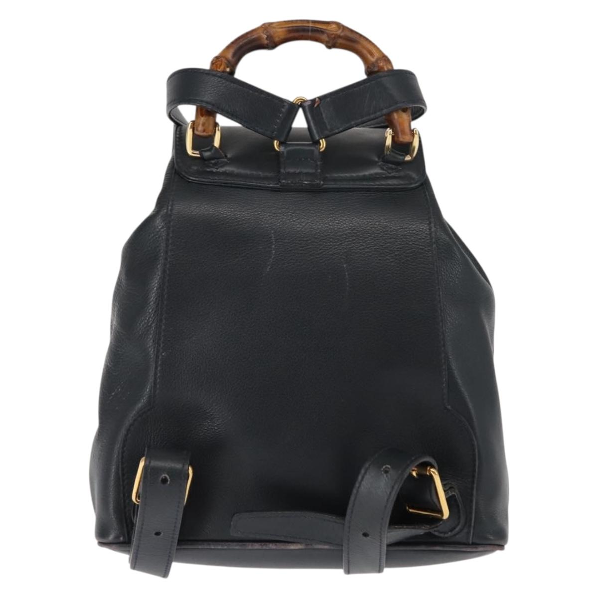 GUCCI Bamboo Backpack Leather Navy Gold 003 58 0030 Auth am9202