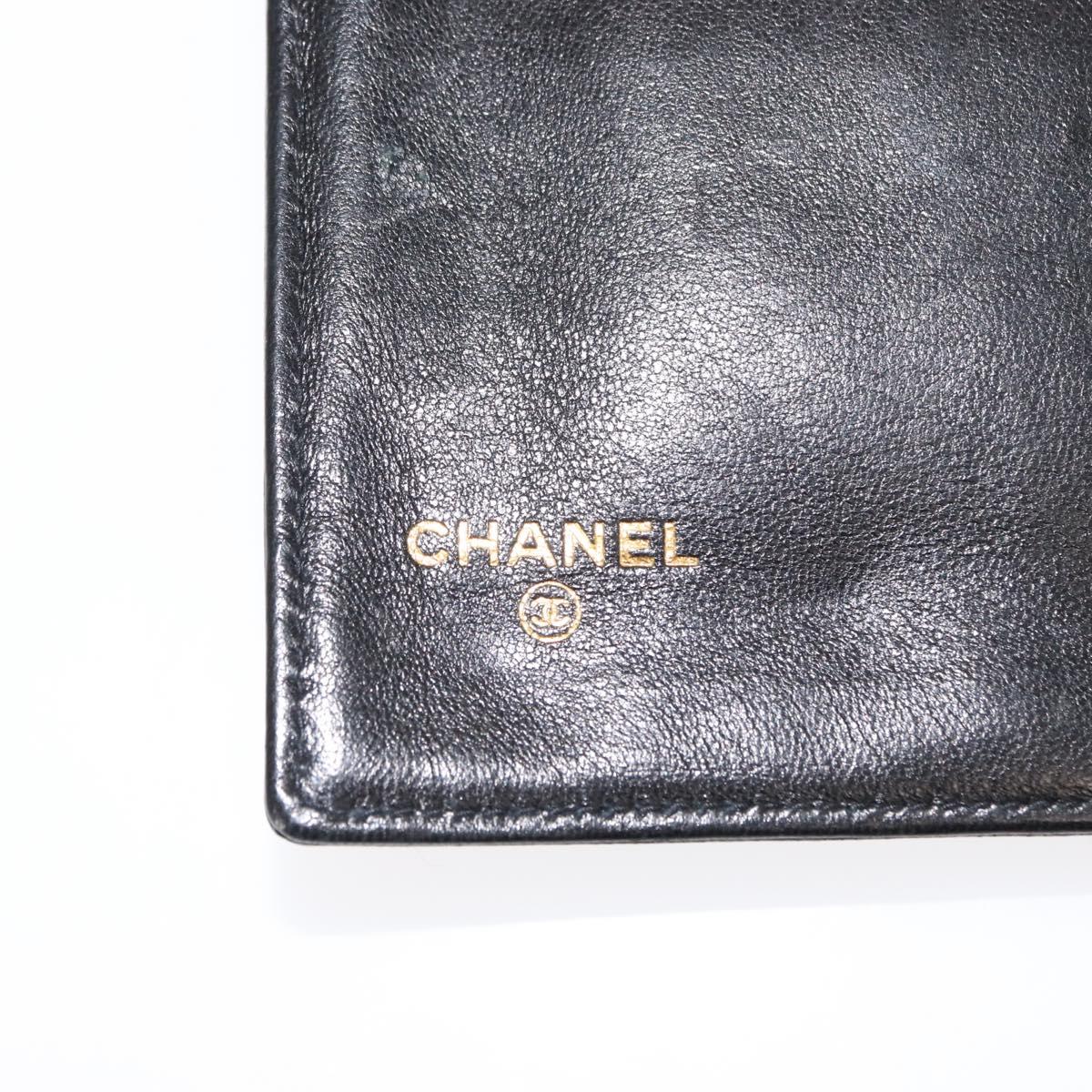 CHANEL Long Wallet Lamb Skin Black CC Auth am9206