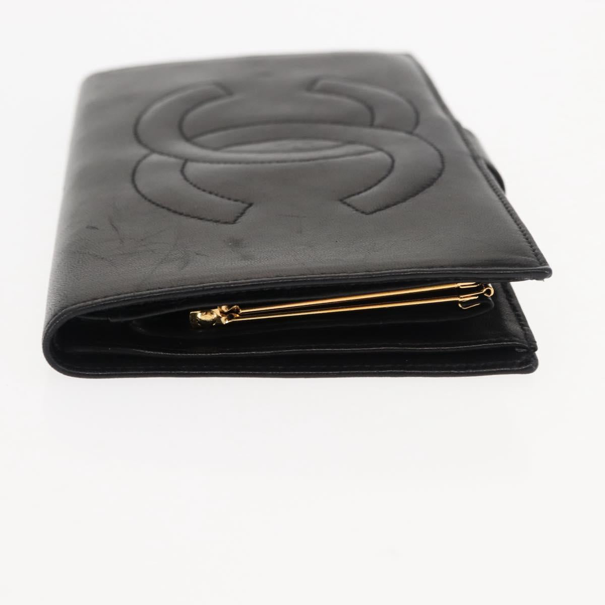 CHANEL Long Wallet Lamb Skin Black CC Auth am9206