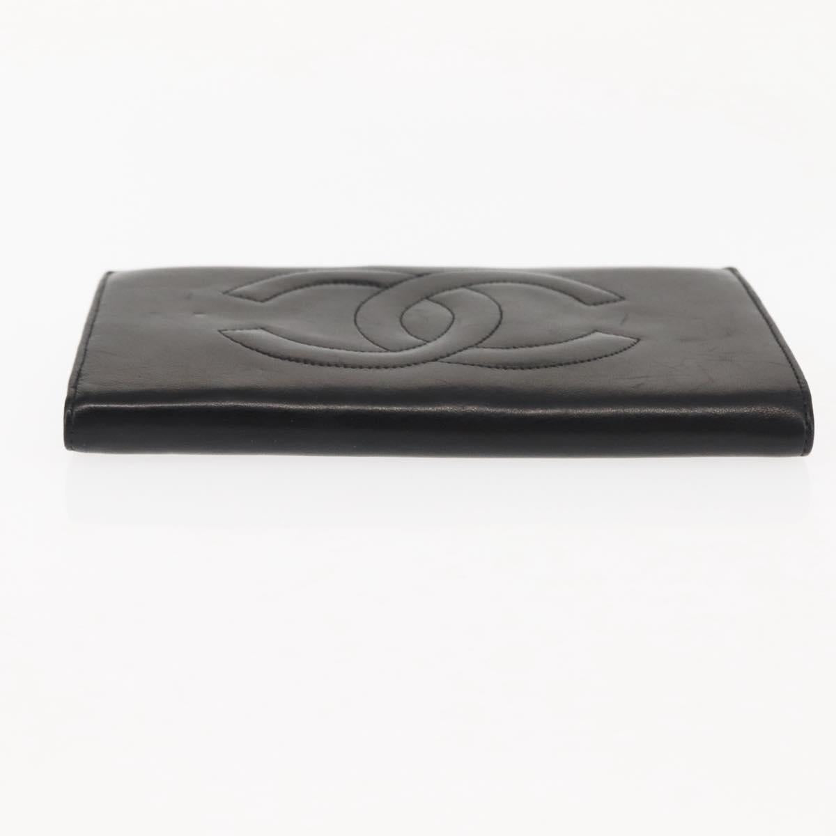CHANEL Long Wallet Lamb Skin Black CC Auth am9206