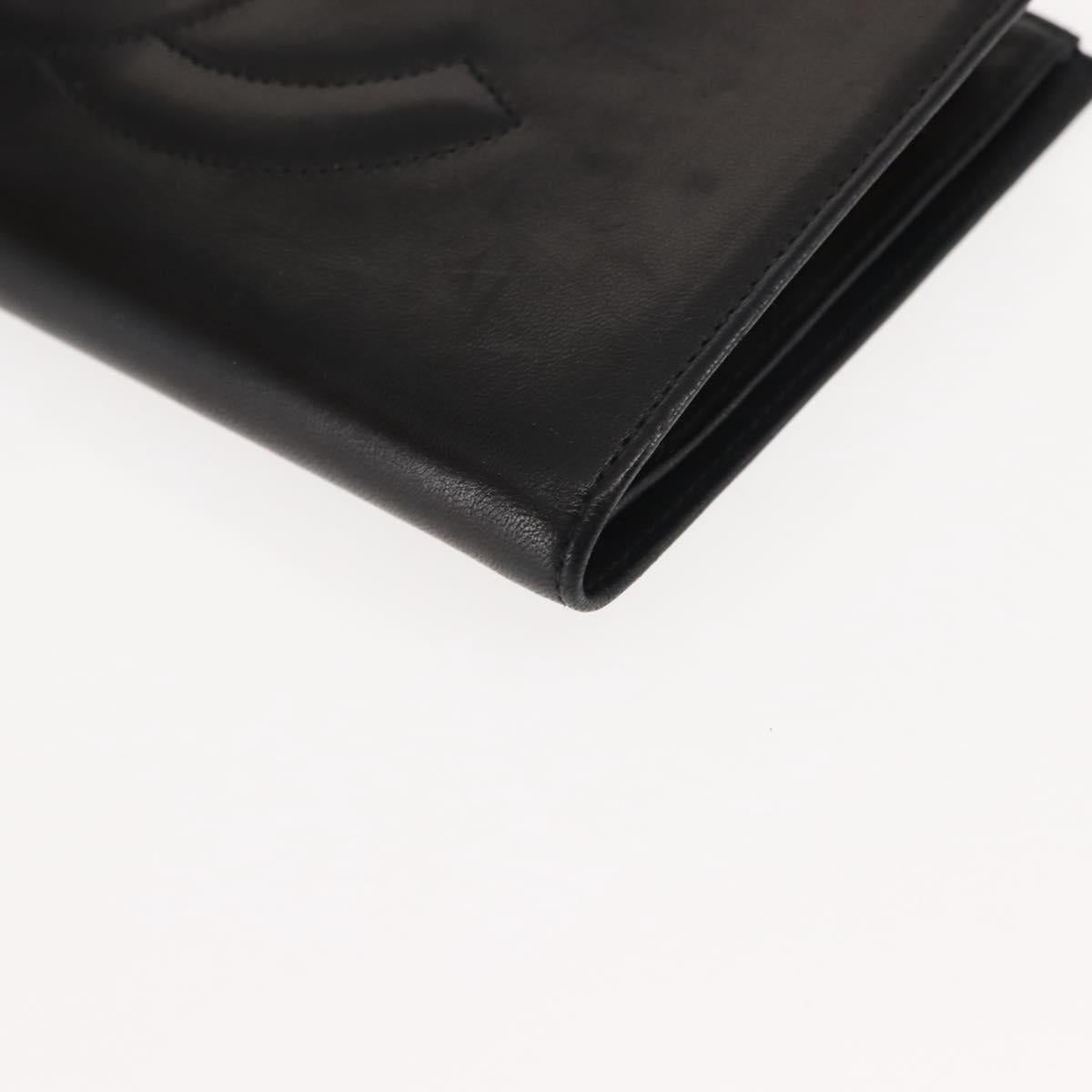 CHANEL Long Wallet Lamb Skin Black CC Auth am9206