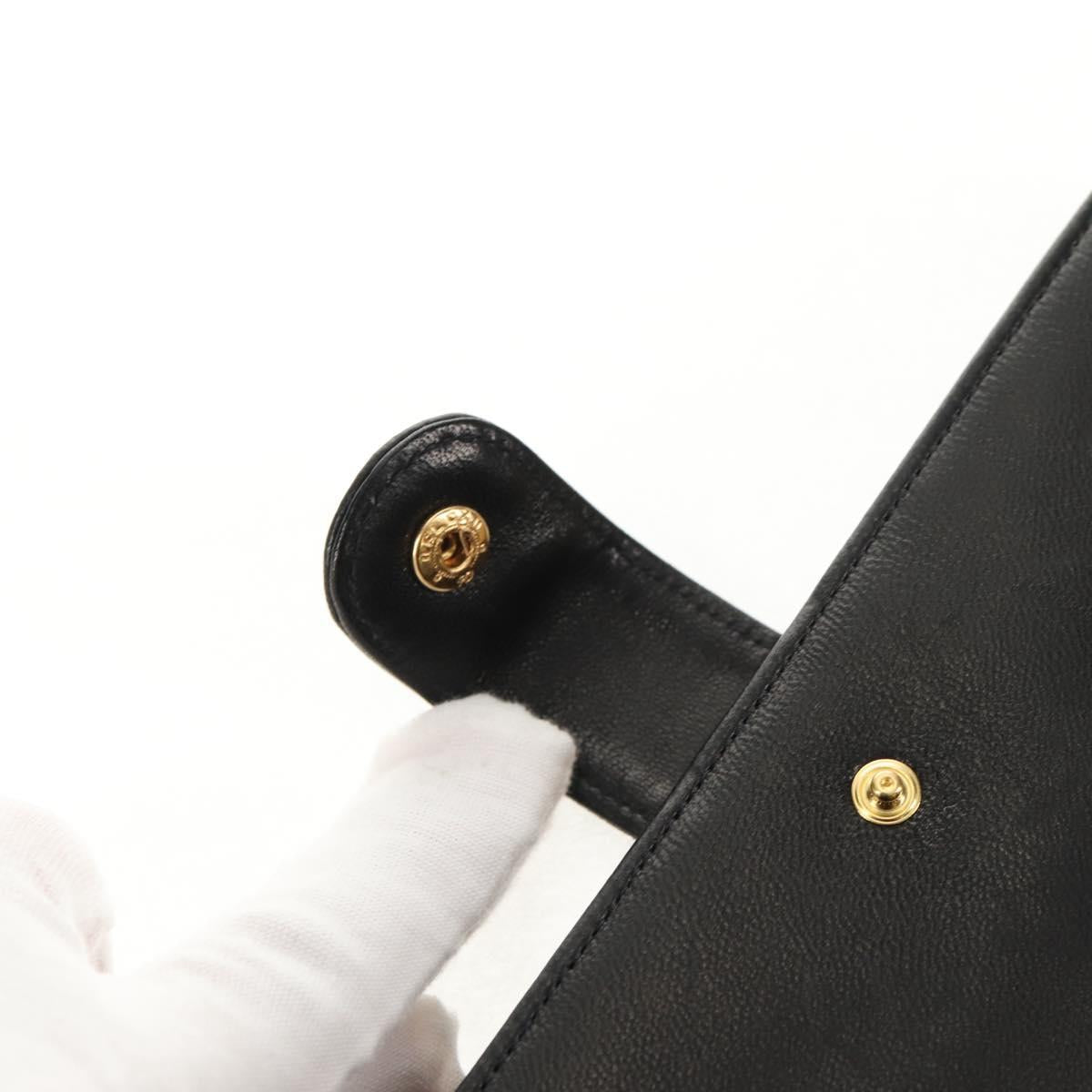 CHANEL Long Wallet Lamb Skin Black Gold CC Auth am9207V
