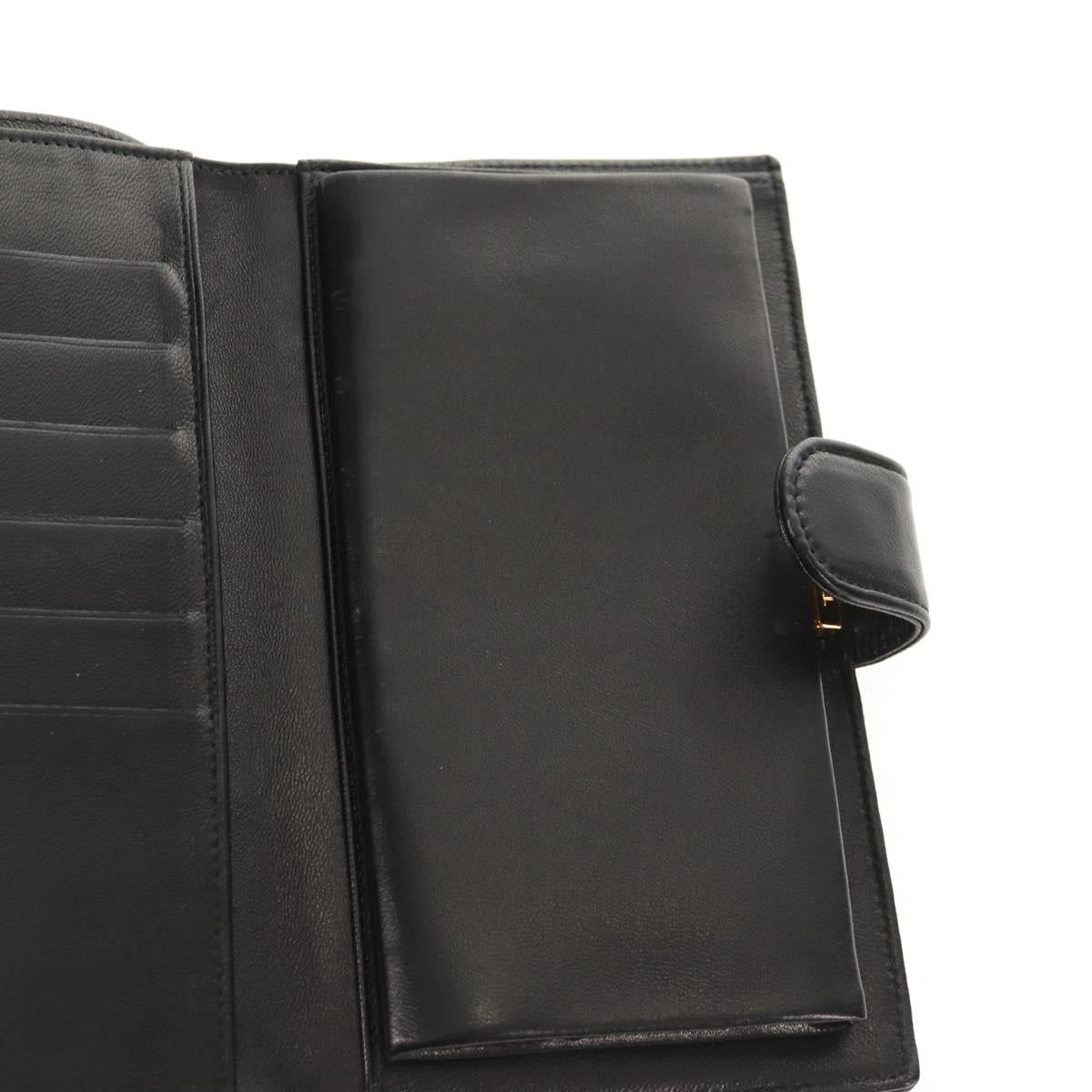 CHANEL Long Wallet Lamb Skin Black Gold CC Auth am9207V