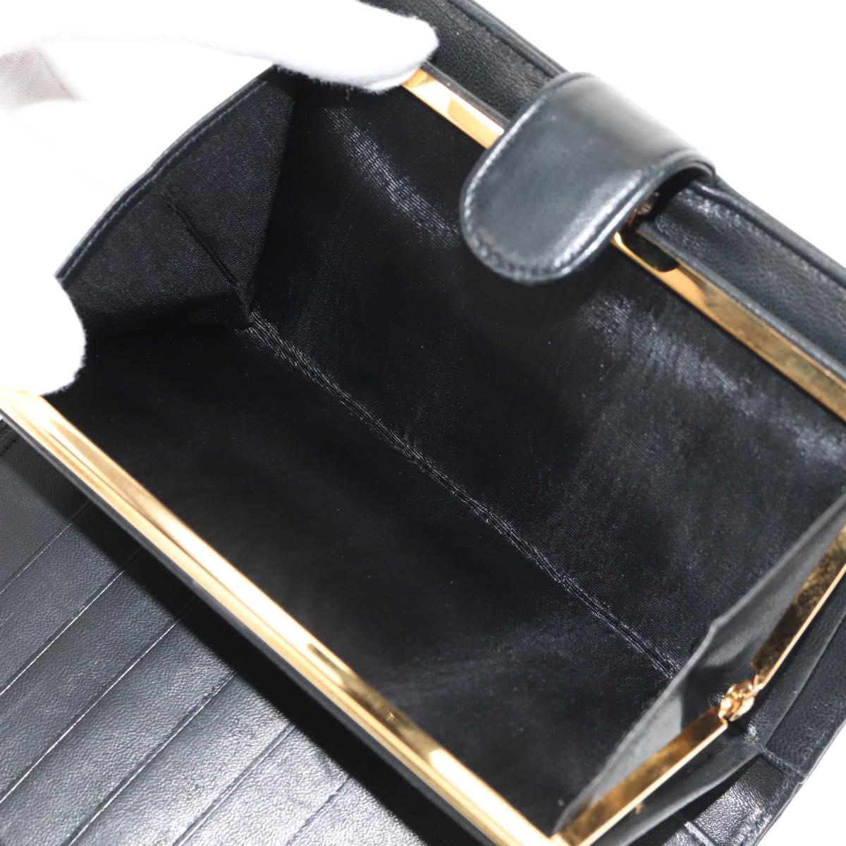 CHANEL Long Wallet Lamb Skin Black Gold CC Auth am9207V