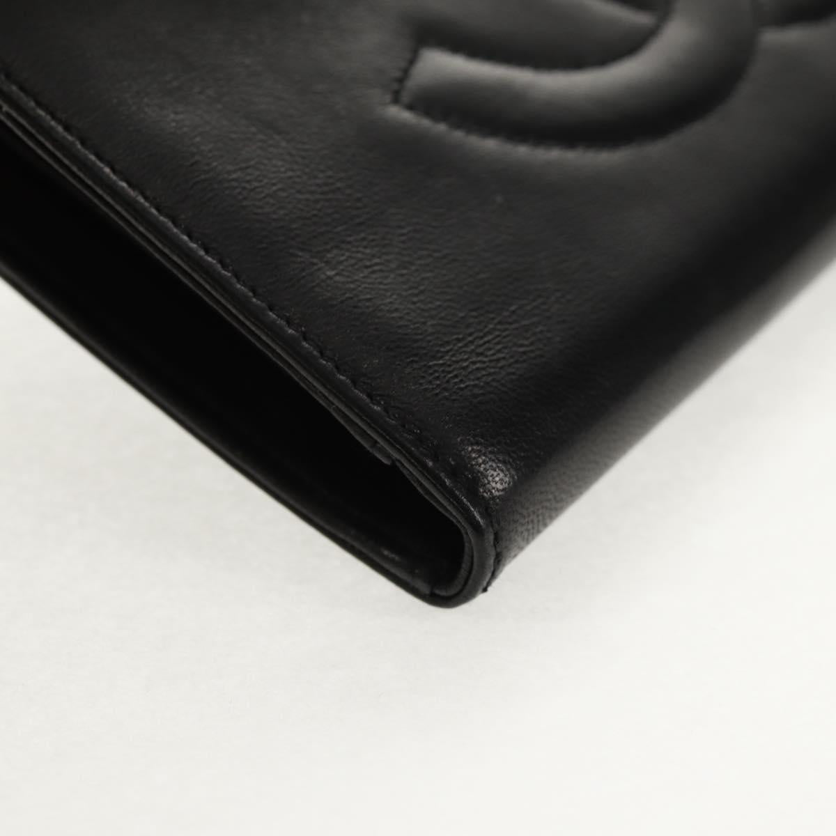 CHANEL Long Wallet Lamb Skin Black Gold CC Auth am9207V