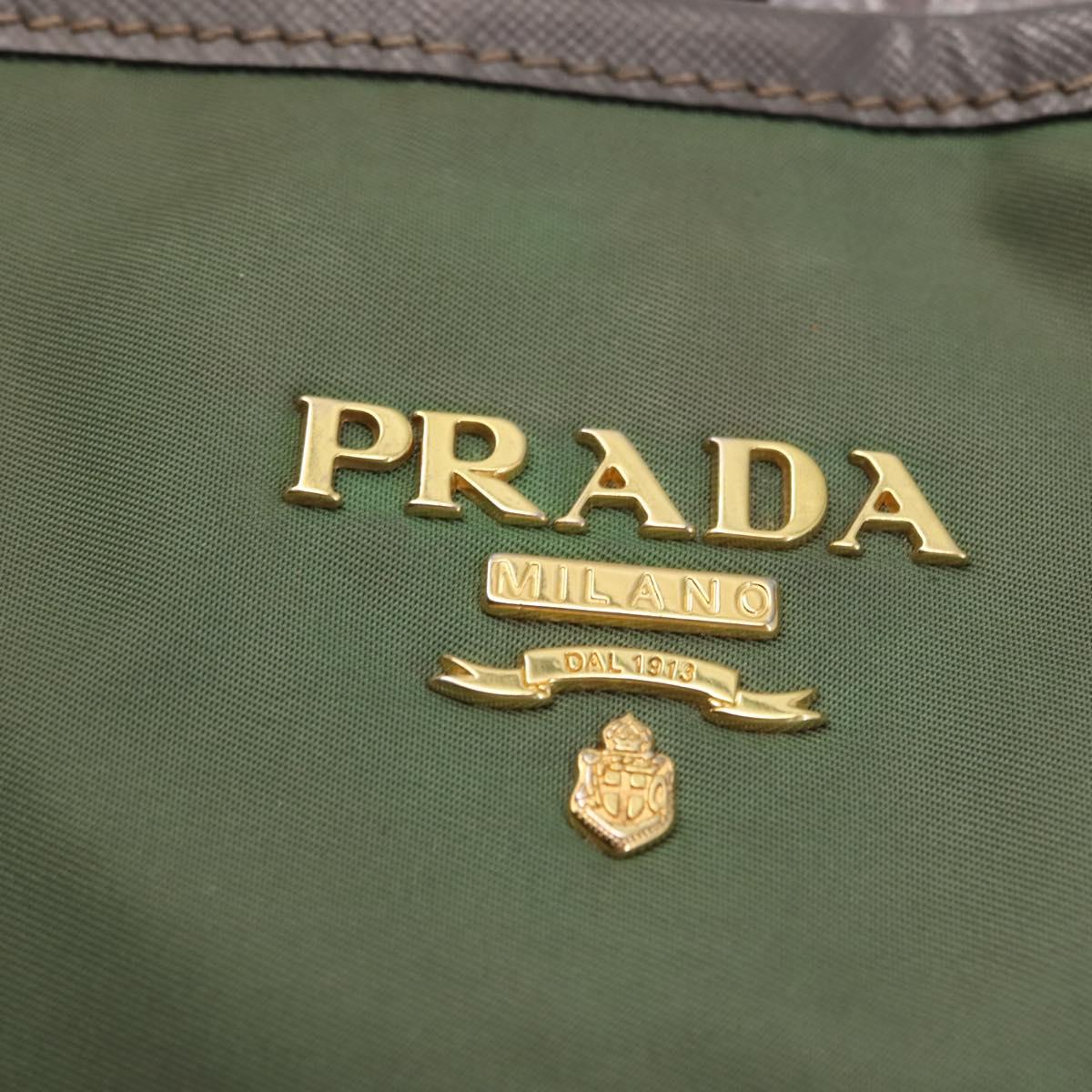 PRADA Tote Bag Nylon Khaki Gold Auth am9209