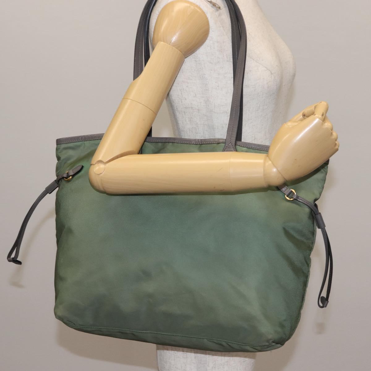 PRADA Tote Bag Nylon Khaki Gold Auth am9209