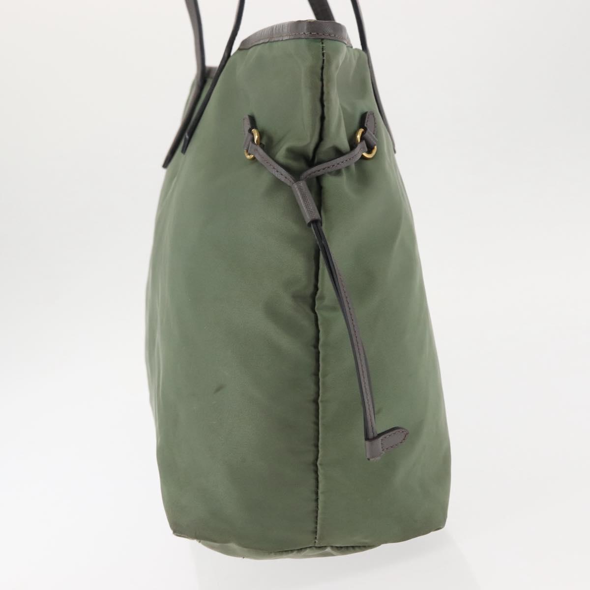 PRADA Tote Bag Nylon Khaki Gold Auth am9209