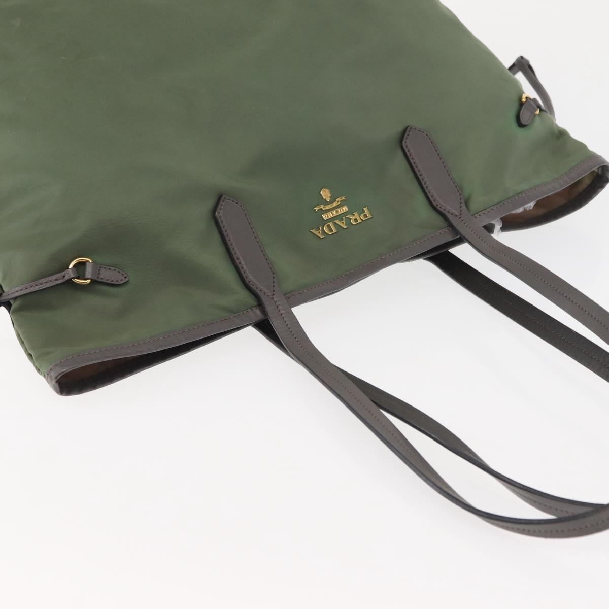 PRADA Tote Bag Nylon Khaki Gold Auth am9209