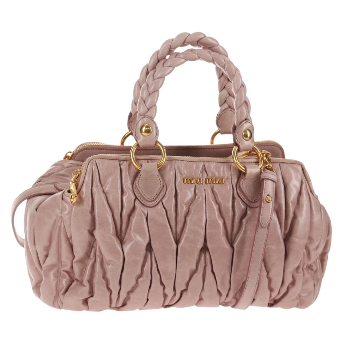 Miu Miu Matelasse Hand Bag Leather 2way Pink Gold Auth am9210V