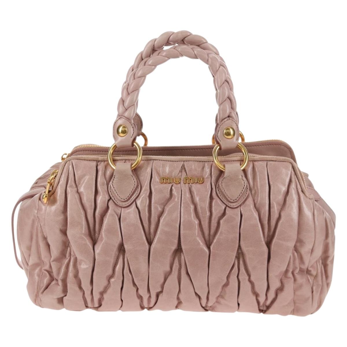 Miu Miu Matelasse Hand Bag Leather 2way Pink Gold Auth am9210V