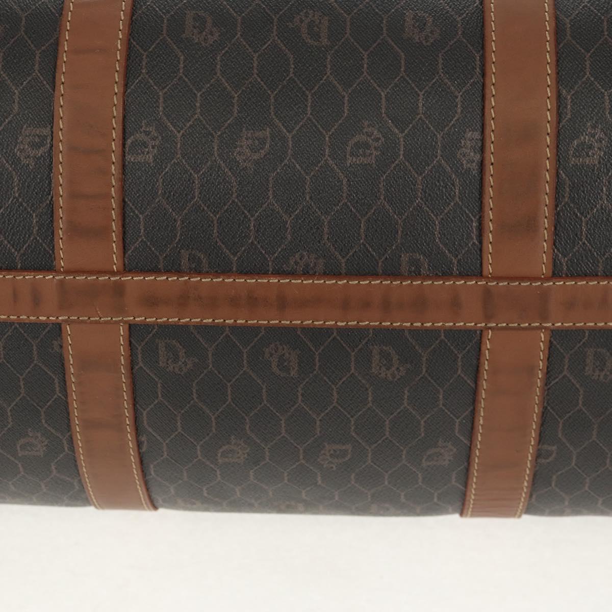 Christian Dior Honeycomb Canvas Boston Bag PVC Black Gold Auth am9211