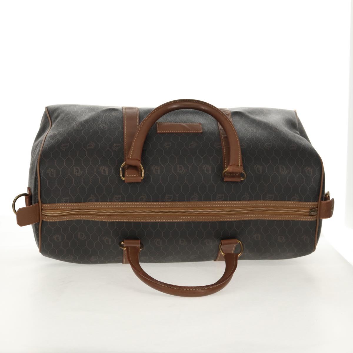 Christian Dior Honeycomb Canvas Boston Bag PVC Black Gold Auth am9211